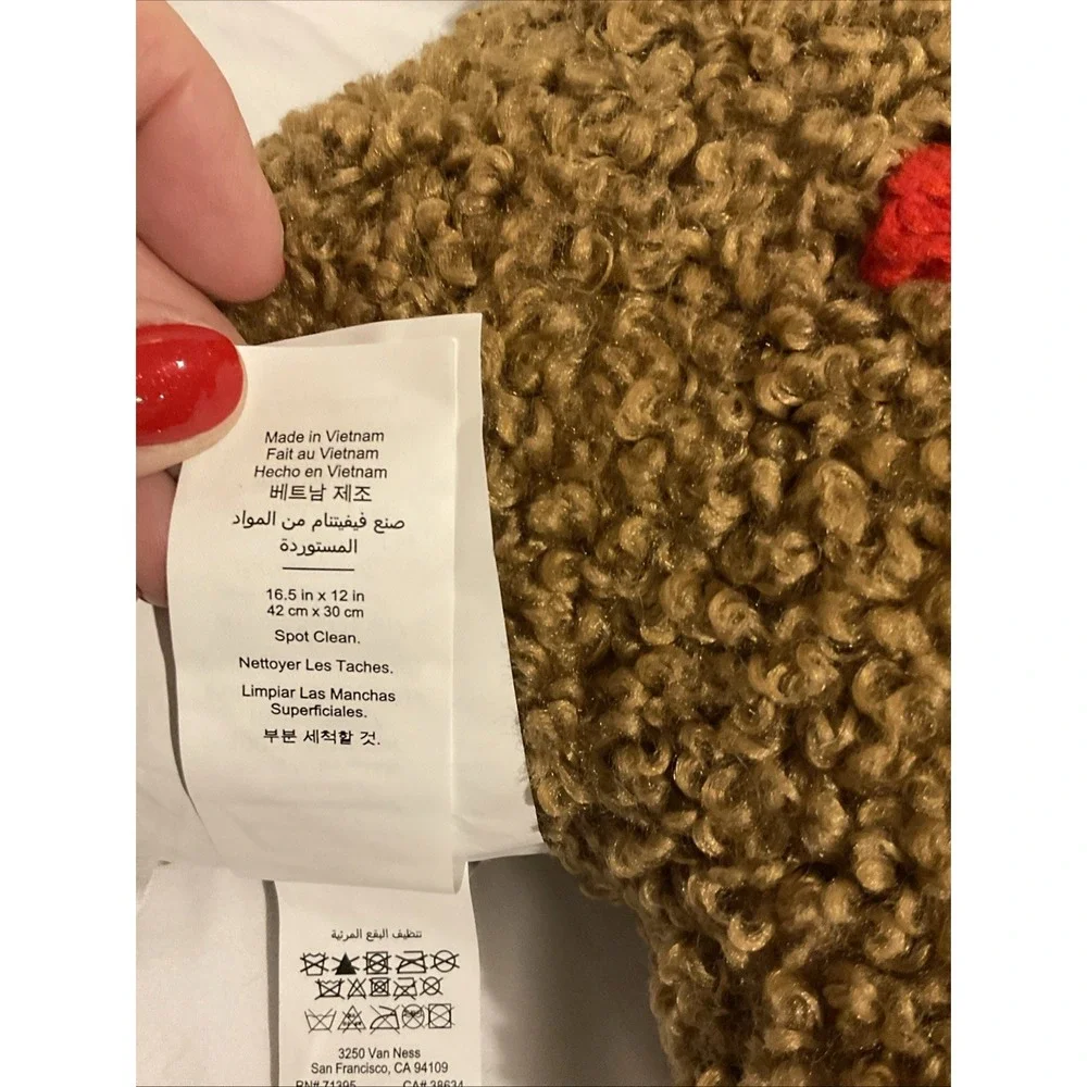 Pottery Barn Mr. Spice Gingerbread Pillow Cozy Plush Teddy Bear Fabric NWT